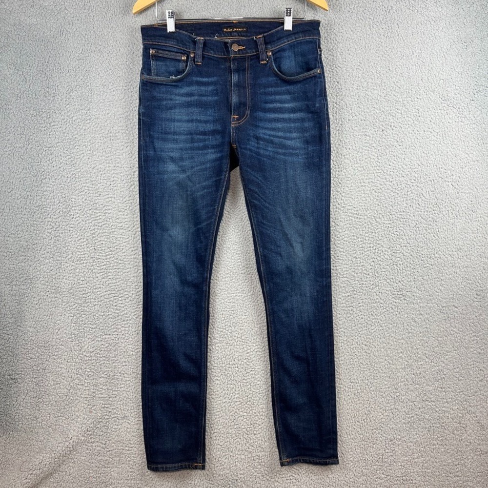 Nudie Jeans Mens 30x34 (A: 32x33) Blue Dark Wash Slim‎ Fit Organic Cotton
